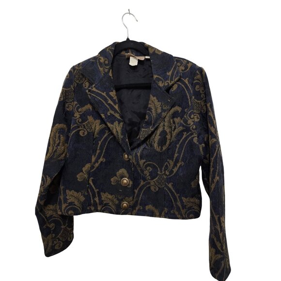 Vintage Painted Pony Women's Y2K 90s Bohemia Cropped Jacquard Blazer Medium Blue - Picture 1 of 7